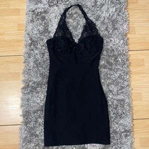 Black bodycon dress with lace halter strap